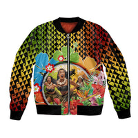 Hawaii Womens Day Wahine Sleeve Zip Bomber Jacket Strong Beautiful Woman with Kakau Style LT03 Unisex Red - Polynesian Pride