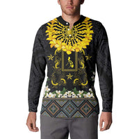 Flores de Mayo and Filipino Fiesta Button Sweatshirt The Sun-Jasmine and Polynesian Yakan Tattoo Barong Style LT03 - Polynesian Pride