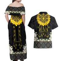 Flores de Mayo and Filipino Fiesta Couples Matching Off Shoulder Maxi Dress and Hawaiian Shirt The Sun-Jasmine and Polynesian Yakan Tattoo Barong Style LT03 - Polynesian Pride