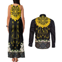 Flores de Mayo and Filipino Fiesta Couples Matching Tank Maxi Dress and Long Sleeve Button Shirt The Sun-Jasmine and Polynesian Yakan Tattoo Barong Style LT03 - Polynesian Pride