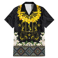Flores de Mayo and Filipino Fiesta Family Matching Mermaid Dress and Hawaiian Shirt The Sun-Jasmine and Polynesian Yakan Tattoo Barong Style LT03 Dad's Shirt - Short Sleeve Black - Polynesian Pride