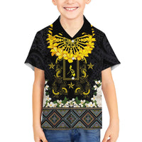 Flores de Mayo and Filipino Fiesta Family Matching Off Shoulder Maxi Dress and Hawaiian Shirt The Sun-Jasmine and Polynesian Yakan Tattoo Barong Style LT03 Son's Shirt Black - Polynesian Pride