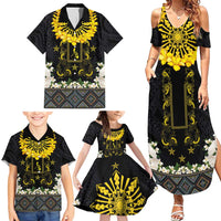 Flores de Mayo and Filipino Fiesta Family Matching Summer Maxi Dress and Hawaiian Shirt The Sun-Jasmine and Polynesian Yakan Tattoo Barong Style LT03 - Polynesian Pride
