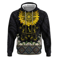 Flores de Mayo and Filipino Fiesta Hoodie The Sun-Jasmine and Polynesian Yakan Tattoo Barong Style LT03 Pullover Hoodie Black - Polynesian Pride