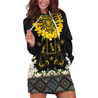 Flores de Mayo and Filipino Fiesta Hoodie Dress The Sun-Jasmine and Polynesian Yakan Tattoo Barong Style LT03 Black - Polynesian Pride