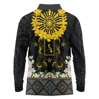 Flores de Mayo and Filipino Fiesta Long Sleeve Polo Shirt The Sun-Jasmine and Polynesian Yakan Tattoo Barong Style LT03 - Polynesian Pride