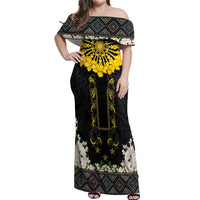 Flores de Mayo and Filipino Fiesta Off Shoulder Maxi Dress The Sun-Jasmine and Polynesian Yakan Tattoo Barong Style LT03 Women Black - Polynesian Pride
