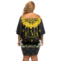 Flores de Mayo and Filipino Fiesta Off Shoulder Short Dress The Sun-Jasmine and Polynesian Yakan Tattoo Barong Style LT03 - Polynesian Pride
