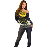 Flores de Mayo and Filipino Fiesta Off Shoulder Sweater The Sun-Jasmine and Polynesian Yakan Tattoo Barong Style LT03 - Polynesian Pride
