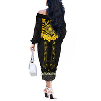 Flores de Mayo and Filipino Fiesta Off The Shoulder Long Sleeve Dress The Sun-Jasmine and Polynesian Yakan Tattoo Barong Style LT03 - Polynesian Pride