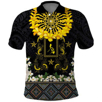 Flores de Mayo and Filipino Fiesta Polo Shirt The Sun-Jasmine and Polynesian Yakan Tattoo Barong Style LT03 Black - Polynesian Pride