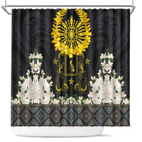 Flores de Mayo and Filipino Fiesta Shower Curtain The Sun-Jasmine and Polynesian Yakan Tattoo Barong Style LT03 Black - Polynesian Pride