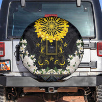 Flores de Mayo and Filipino Fiesta Spare Tire Cover The Sun-Jasmine and Polynesian Yakan Tattoo Barong Style LT03 Black - Polynesian Pride