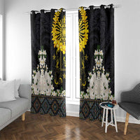Flores de Mayo and Filipino Fiesta Window Curtain The Sun-Jasmine and Polynesian Yakan Tattoo Barong Style LT03 With Grommets Black - Polynesian Pride