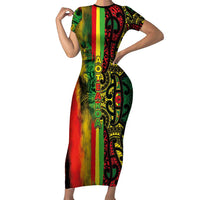Aotearoa Reggae Family Matching Short Sleeve Bodycon Dress and Hawaiian Shirt Maori Reggae-One Love LT03 Mom's Dress Reggae - Polynesian Pride