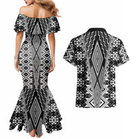 Aotearoa Tukutuku and Poutama Motif Classic Couples Matching Mermaid Dress and Hawaiian Shirt LT03 - Polynesian Pride