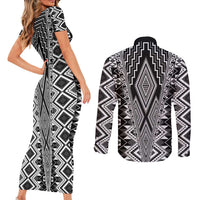 Aotearoa Tukutuku and Poutama Motif Classic Couples Matching Short Sleeve Bodycon Dress and Long Sleeve Button Shirt LT03 - Polynesian Pride