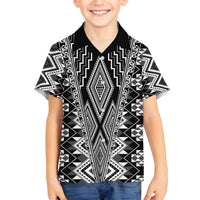Aotearoa Tukutuku and Poutama Motif Classic Family Matching Off The Shoulder Long Sleeve Dress and Hawaiian Shirt LT03 Son's Shirt Gray - Polynesian Pride