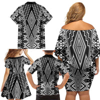Aotearoa Tukutuku and Poutama Motif Classic Family Matching Off Shoulder Short Dress and Hawaiian Shirt LT03 - Polynesian Pride