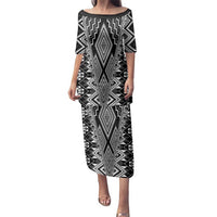 Aotearoa Tukutuku and Poutama Motif Classic Family Matching Puletasi and Hawaiian Shirt LT03 Mom's Dress Gray - Polynesian Pride