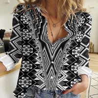 Aotearoa Tukutuku and Poutama Motif Classic Women Casual Shirt LT03 Female Gray - Polynesian Pride