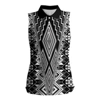 Aotearoa Tukutuku and Poutama Motif Classic Women Sleeveless Polo Shirt LT03 Female Gray - Polynesian Pride