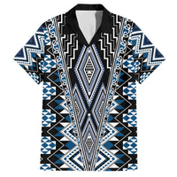 Blue Aotearoa Tukutuku and Poutama Motif Family Matching Off The Shoulder Long Sleeve Dress and Hawaiian Shirt LT03 Dad's Shirt - Short Sleeve Blue - Polynesian Pride