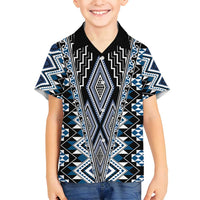 Blue Aotearoa Tukutuku and Poutama Motif Family Matching Off Shoulder Maxi Dress and Hawaiian Shirt LT03 Son's Shirt Blue - Polynesian Pride