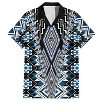Blue Aotearoa Tukutuku and Poutama Motif Family Matching Puletasi and Hawaiian Shirt LT03 Dad's Shirt - Short Sleeve Blue - Polynesian Pride