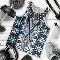 Blue Aotearoa Tukutuku and Poutama Motif Men Tank Top