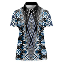Blue Aotearoa Tukutuku and Poutama Motif Women Polo Shirt