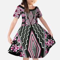 Pink Aotearoa Tukutuku and Poutama Motif Family Matching Summer Maxi Dress and Hawaiian Shirt LT03 Daughter's Dress Pink - Polynesian Pride