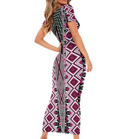 Pink Aotearoa Tukutuku and Poutama Motif Short Sleeve Bodycon Dress LT03 - Polynesian Pride