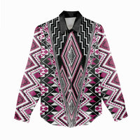 Pink Aotearoa Tukutuku and Poutama Motif Women Casual Shirt LT03 - Polynesian Pride