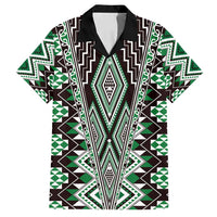 Green Aotearoa Tukutuku and Poutama Motif Family Matching Puletasi and Hawaiian Shirt LT03 Dad's Shirt - Short Sleeve Green - Polynesian Pride