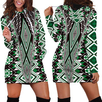 Green Aotearoa Tukutuku and Poutama Motif Hoodie Dress LT03 - Polynesian Pride