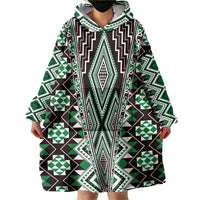 Green Aotearoa Tukutuku and Poutama Motif Wearable Blanket Hoodie LT03 - Polynesian Pride