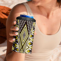 Yellow Aotearoa Tukutuku and Poutama Motif 4 in 1 Can Cooler Tumbler LT03 - Polynesian Pride