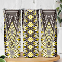 Yellow Aotearoa Tukutuku and Poutama Motif Skinny Tumbler LT03 - Polynesian Pride