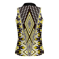 Yellow Aotearoa Tukutuku and Poutama Motif Women Sleeveless Polo Shirt LT03 - Polynesian Pride