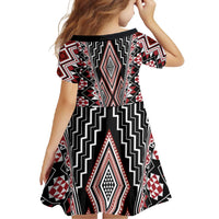 Red Aotearoa Tukutuku and Poutama Motif Family Matching Long Sleeve Bodycon Dress and Hawaiian Shirt LT03 - Polynesian Pride