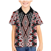 Red Aotearoa Tukutuku and Poutama Motif Family Matching Mermaid Dress and Hawaiian Shirt LT03 Son's Shirt Red - Polynesian Pride