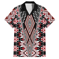 Red Aotearoa Tukutuku and Poutama Motif Family Matching Off Shoulder Maxi Dress and Hawaiian Shirt LT03 Dad's Shirt - Short Sleeve Red - Polynesian Pride