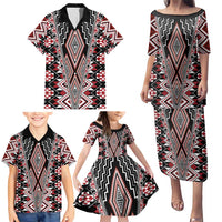 Red Aotearoa Tukutuku and Poutama Motif Family Matching Puletasi and Hawaiian Shirt LT03 - Polynesian Pride
