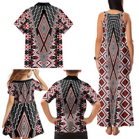 Red Aotearoa Tukutuku and Poutama Motif Family Matching Tank Maxi Dress and Hawaiian Shirt LT03 - Polynesian Pride