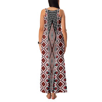 Red Aotearoa Tukutuku and Poutama Motif Family Matching Tank Maxi Dress and Hawaiian Shirt LT03 - Polynesian Pride