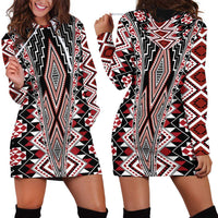 Red Aotearoa Tukutuku and Poutama Motif Hoodie Dress LT03 - Polynesian Pride