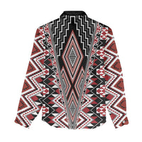 Red Aotearoa Tukutuku and Poutama Motif Women Casual Shirt LT03 - Polynesian Pride