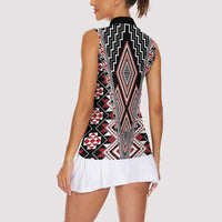 Red Aotearoa Tukutuku and Poutama Motif Women Sleeveless Polo Shirt LT03 - Polynesian Pride