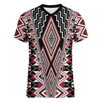 Red Aotearoa Tukutuku and Poutama Motif Women V-Neck T-Shirt LT03 Female Red - Polynesian Pride